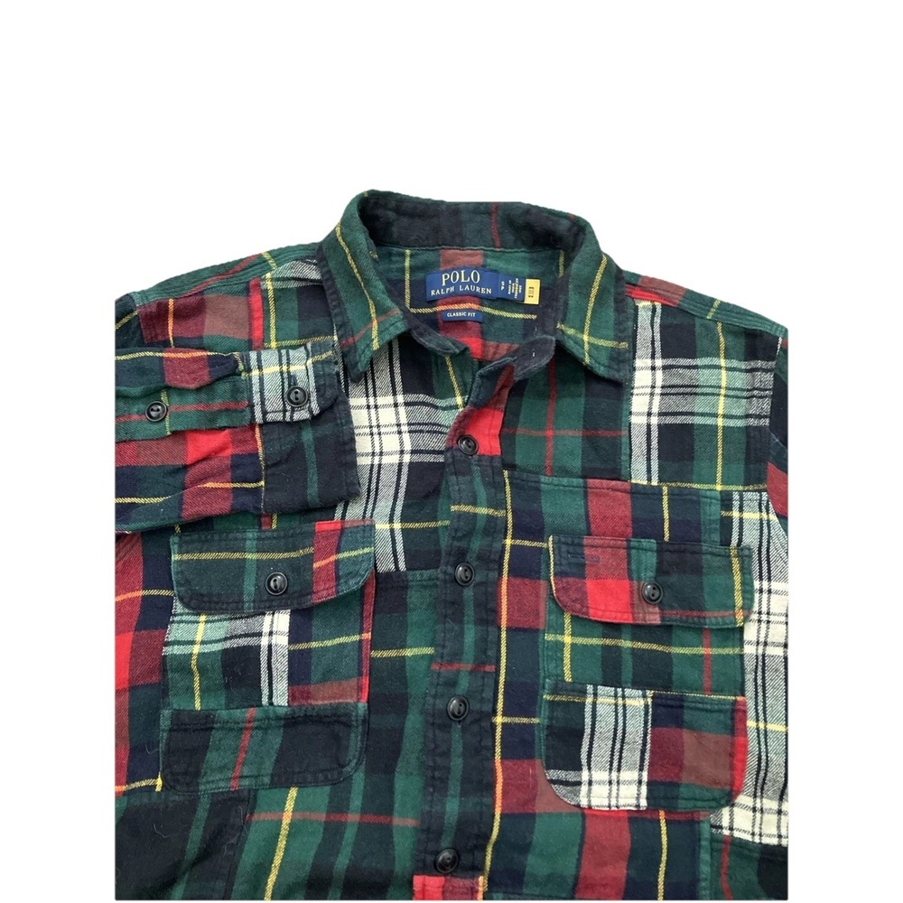 Polo Ralph Lauren Button Up Shirt Sz Small Patchwork Plaid Green Red Classic Fit